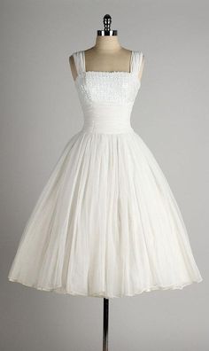 A stunning vintage 1950s Rudolf Stars Rhinestones Cocktail Dress. Description from pinterest.com. I searched for this on bing.com/images White Bridal Gown, Vintage 1950s Dress, Skirt Maxi, White Chiffon, Little White Dresses