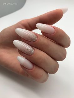 Elegant Nails Oval Shape, Almond Shape Bridal Nails, White Almond Nails With Design, Bridal Nails Almond Shape, Neutral Winter Nails, Nails Almond French, Pink Fake Nails, Acrylic Nails Almond Shape, Pink Tip Nails