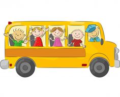 a school bus filled with kids riding down the street in front of an adult and child