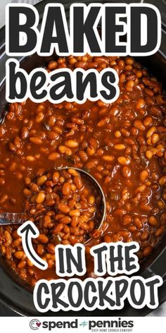 baked beans in the crockpot with text overlay