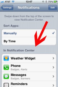 an iphone screen with notifications on the left and right hand side, which is highlighted in