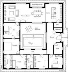 the floor plan for a house with two separate rooms and one living room on each side