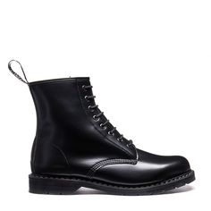 Black Vegan Hi-Shine 8 Eye Derby Boot Classic High-top Lace-up Boots, Classic Boots With Laces And Round Toe, Classic High-top Lace-up Boots With Steel Toe, Classic High-top Steel Toe Lace-up Boots, Classic High-top Steel-toe Lace-up Boots, Classic High-top Boots With Laces, Classic High-top Laced Boots, Classic Lace-up Boots With Steel Toe, Shoe Last