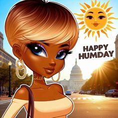 a cartoon girl in front of the capitol building with happy humday written on it