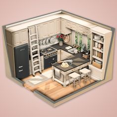 an image of a kitchen that is in the shape of a house