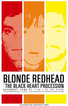 the poster for blonde redhead and the black heart procession, which features four different colored squares