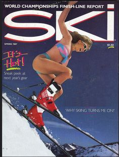 a magazine cover with a woman on skis