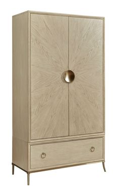 an armoire with two drawers and a door on the front, in beige wood