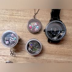 Bronze Origami Owl Necklace, Silver Pin, Silver Badge Reel, And Black Watch(Needs Battery) They Come A Bunch Of Changeable Charms. Owl Accessories, Owl Necklace Silver, Owl Necklace, Silver Pin, Origami Owl, Black Watch, Badge Reel, Necklace Silver, Resin Jewelry