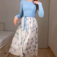 Laura Lutiq Outfits, Blue Outfit Dress, White Blue Outfit, Christian Modest Outfits, Modest Spring Outfits, Modest Church Outfits, Modest Girly Outfits, Meeting Outfit, Modest Outfit Ideas