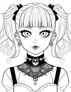 Goth Colouring Pages, Manga Coloring Pages Free Printable, Emo Coloring Pages, Creepy Coloring Pages, Goth Coloring Pages, Printable Anime Coloring Pages, Gothic Coloring Pages, Disney Adult Coloring Books, Y2k Coloring Pages