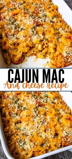 two photos of cauliflower macaroni and cheese casserole