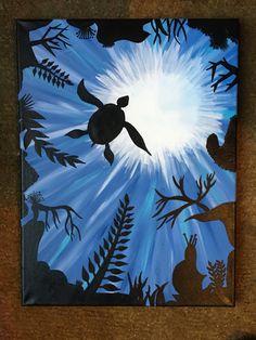 an acrylic painting of a turtle swimming in the ocean