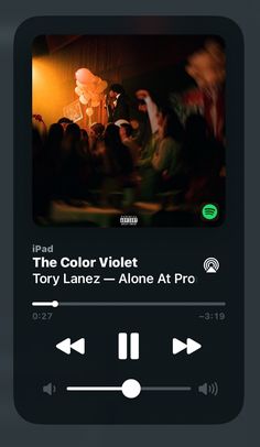 the color violett app on an iphone's screen is showing it's music player