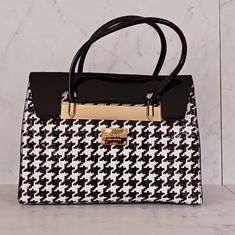 Nwot Large Black And White Houndstooth Patent Leather Handbag Handle Drop 5.5" Bag Dimensions: 14" L X 10.5" W X 7" D This Is A Boutique Bag Bought In Des Moines, Ia. Brand New/Never Worn White Large Capacity Satchel For Formal Occasions, Formal White Satchel With Large Capacity, White Business Satchel With Gold-tone Hardware, White Tote Bag For Business, White Large Capacity Shoulder Bag For Business, White Business Tote Bag, Large Capacity White Shoulder Bag For Business, White Tote Shoulder Bag For Business, Black Rectangular Bag With Houndstooth Pattern