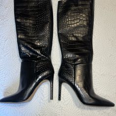 New Without Tags. Only Tried On Black Snip Toe Heels For Work, Leather Heels For Night Out, Black Leather Snip Toe Heels, Office Boots With 4-inch Heel In Black, Black Office Boots With 4-inch Heel, Black Snip Toe Heels For Party, Black Leather Boots With 4-inch Heel, Vince Camuto Shoes, Shoes Leather