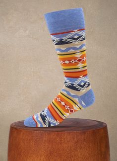 Inspired by a cherished vintage Aztec blanket. Each sock is made of pure Egyptian combed cotton–spun and dyed and knit in Italy. Lightweight and with a hint of spandex, these socks hug your feet with comfort. • Made in Italy• 80% Cotton 18% Nylon 2% Lycra• B840841S23-440 Aztec Blanket, Promotional Events, Hug You, Men Shoes Size, Mens Socks, Socks Women, Combed Cotton, Shoes Mens, In Italy