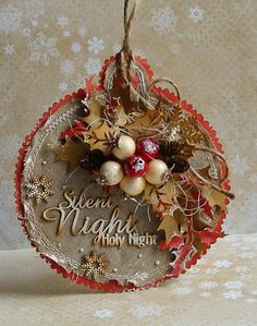 a christmas ornament hanging from a string