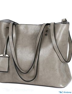 OrcaJump - Womens PU Leather Tote Bag for Daily Shopping, Office, Career - Black, Grey, Red, Wine, Brown Gray Handheld Bags, Gray Leather Shopping Bag, Trendy Gray Leather Bag, Gray Double Handle Satchel, Gray Satchel For Shopping, Gray Leather Shoulder Bag With Large Capacity, Gray Soft Leather Shopping Bag, Mini Backpack Purse, Bag Women Fashion