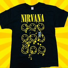 Nirvana Stacked Smiley Faces Graphic Tshirt Brand New Crisp Black T-Shirt Men’s Size Available Small To Xlarge #Nirvana #Blacktshirt #90s #Grunge #Tshirt Yellow Grunge Crew Neck T-shirt, Yellow Crew Neck Grunge T-shirt, Yellow Grunge Style Crew Neck T-shirt, Yellow Short Sleeve Grunge Tops, Yellow Short Sleeve Grunge T-shirt, Grunge Yellow T-shirt For Streetwear, Yellow Grunge T-shirt For Streetwear, Black T Shirt Men, Grunge Tshirt