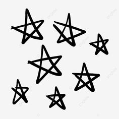 six black and white stars drawn in ink on a white background, star, line png