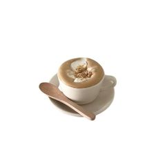 a cappuccino on a saucer with a spoon