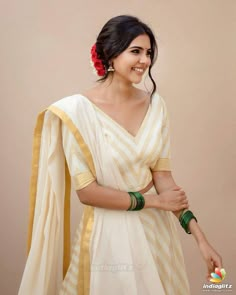 Onam Outfits Ideas, Kerala Dress, Kalyani Priyadarshan, Kerala Saree Blouse, Onam Outfits, Kerala Saree Blouse Designs, Kerala Saree, Set Saree, White Saree