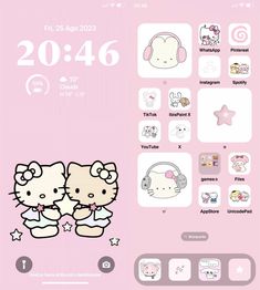 the hello kitty theme is pink and has various icons on it, including an image of two