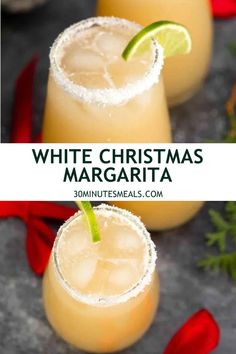 two glasses filled with white christmas margarita