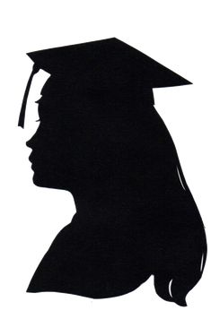 a black and white drawing of a person wearing a graduation cap