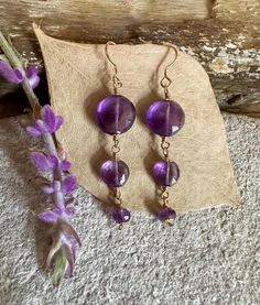 Gold filled dangle earrings with faceted amethyst gemstones Handmade Dangle Earrings, Earrings Handmade Dangle, Etsy Earrings Dangle, Amethyst Gemstone, Jewelry Earrings Dangle, Gold Filled, Etsy Earrings, Dangle Drop Earrings, Dangle Earrings