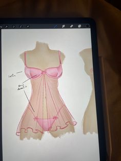 a drawing of a woman's bra and panties on a tablet computer screen,