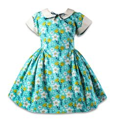 How cute is this retro dress for girls?  Authentic 1950's Dress for Easter or School. 1950 Dresses, Girls Vintage Dress, Scalloped Sleeves, Dinosaur Dress, Summer Flower Dress, Vintage Girls Dresses, 40s Fashion