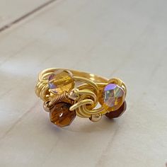 Hammered Wire Ring, Unique Gold Wire Wrapped Ring, Elegant Gold Wire Wrapped Midi Rings, Gold Open Ring Jewelry Hand Wrapped, Hand Wrapped Gold Open Ring Jewelry, Gold Hand Wrapped Crystal Ring For Gifts, Hand Wrapped Gold Crystal Ring As Gift, Hand Wrapped Gold Crystal Ring For Gift, Gold Open Ring With Wire Wrapped Detail