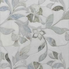 an artistic tile design with leaves and flowers in grey tones on a white wallpaper background