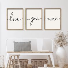 two black and white prints with the words love you more