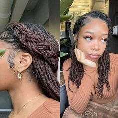 Retwist Styles For Thick Locs, Loc Long Hairstyles, Women Long Loc Styles, Loc Interview Styles, Loc Graduation Hairstyles, Side Part Loc Hairstyles, Loc Hairstyles Prom, Locs With Swoop, Simple Locs Hairstyles