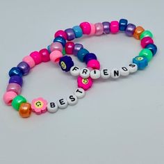 Indie aesthetic multicolored best friend matching bracelets Cute Purple Friendship Bracelets, Trendy Multicolor Friendship Bracelets, Trendy Colorful Bracelets With Letter Beads, Multicolor Friendship Jewelry, Trendy Personalized Colorful Friendship Bracelets, Personalized Colorful Casual Friendship Bracelets, Customized Purple Friendship Bracelets, Personalized Casual Colorful Friendship Bracelets, Playful Colorful Beaded Friendship Bracelets