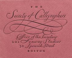 an old pink book with black lettering on the front and back cover that reads society of calligraphys office of the secretary, january 20 th