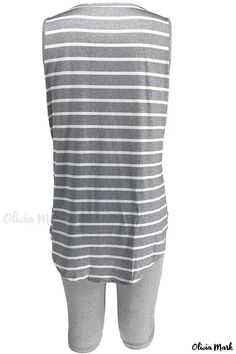 Olivia Mark - Blended Two-Piece Casual Suit: Plus Size, Black and White Striped Design Striped Sleeveless Tops For Loungewear, Sleeveless Striped Tops For Loungewear, Gray Sleeveless Top For Vacation, Gray Casual Tank Top For The Beach, Casual Gray Tank Top For Beach, Two Piece Suits, Striped Two Piece, Striped Sleeveless Top, Traje Casual