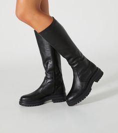 Wanda Black Venice Calf Boots | Boots | Tony Bianco USA Combat Boots Aesthetic, Boot Aesthetic, Photo Moto, College Dress, Thigh High Boots Flat, Black Leather Knee High Boots, Shop Boots Online, Embellished Heels, Tony Bianco