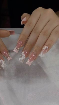 Acrylic Nails Coffin Simple Classy, Nail Idea For Graduation, Tapered Square French Tip Nails Design, Nail Designs Flowers Acrylic, Luxury Almond Nails, Promotion Nails Ideas, Elegant Graduation Nails, White Nails Inspo Square, Medium White Nails With Designs