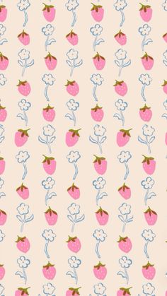 Hand drawn flowers and strawberries Illustrator Pattern Design, Fruit Wallpaper Aesthetic, Strawberry Graphic Design, Valentines Day Wallpaper Desktop, Gingham Pattern Background, Strawberry Journal, Strawberry Illustration, Strawberries And Flowers, Fun Backgrounds