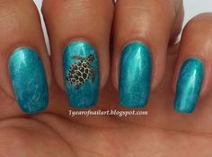 Gorgeous Turtle Nails Design, Sea Turtle Nails, Turtle Nail Art, Ocean Nail Art, Turtle Nails, Nails Light Blue, Ocean Nail, Hawaii Nails, World Turtle Day