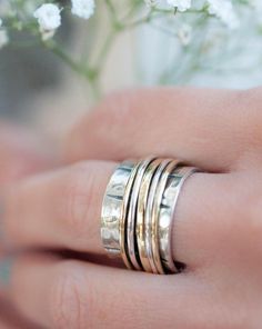 Spinner Ring ~ Sterling Silver 925 & Bronze ~ MS004 - Maresia Jewelry Spinning Ring, Spinning Rings, Soldering Jewelry, Meditation Rings, Jewelry Fashion Trends, Handmade Wire Jewelry, Spinner Ring, Spinner Rings, Sustainable Jewelry