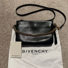 Givenchy Gold Chain Cross Body Purse. It Can Expand Quite A Bit! Some Natural Wear Down To The Suede And Discoloring To The Gold Tag. Givenchy Chain Bag, Gold Chain Cross, Gold Tag, Givenchy Bags, Givenchy Bag, Cross Body Purse, The Gold, Purses Crossbody, Gold Chain