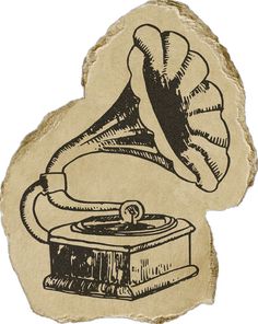 an old - fashioned record player is shown on a piece of paper that has been cut out