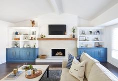 a living room filled with furniture and a flat screen tv mounted on the wall above a fireplace