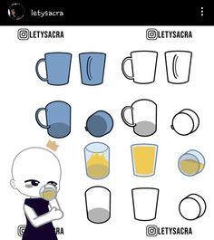 the instructions for how to make a cartoon character with different mugs and glasses on it