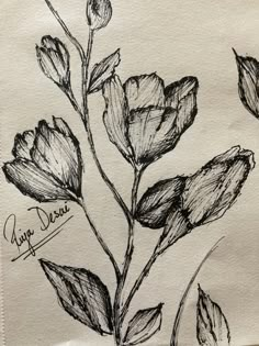 a drawing of some flowers with the words happy days written on it in cursive writing